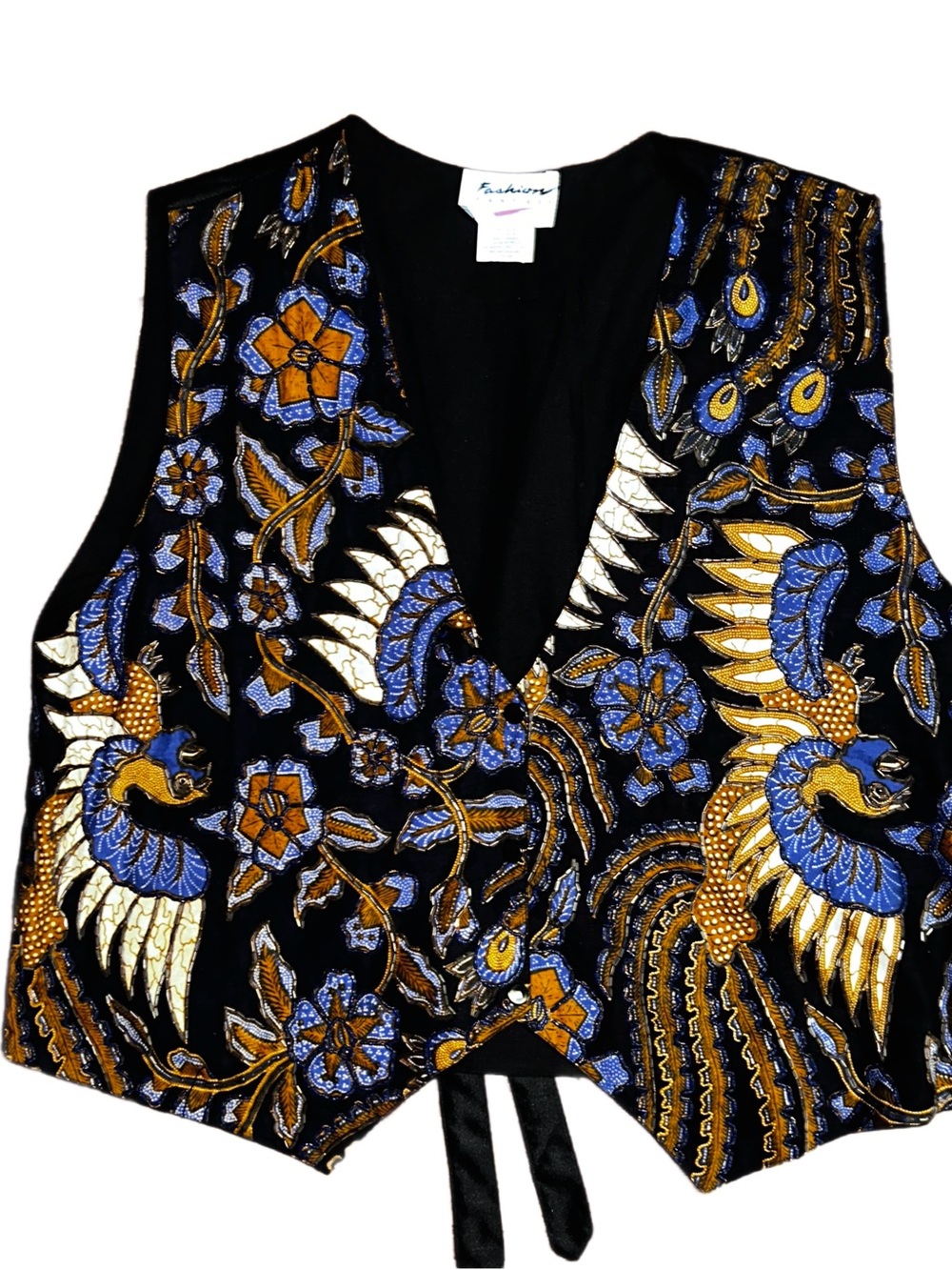 Fashion Fantasy ~ X-Large ~ Black/ Blue/ Gold ~ Beaded ~ Bird & Floral ~ Vest